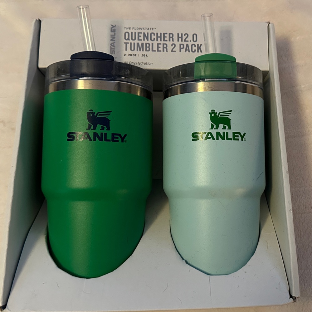 Stanley Quencher H2.0 straw Tumbler Set Green Blue 20 oz boxed New